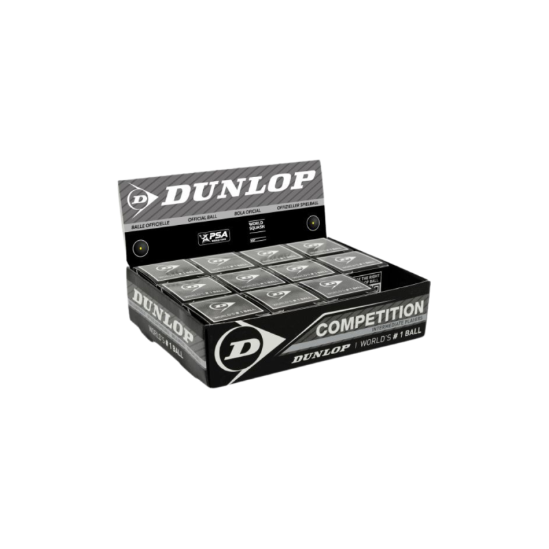 Boite 12 Balles Squash Dunlop 1 point compétition Balle Squash 1 point jaune Dunlop - Boite de 12